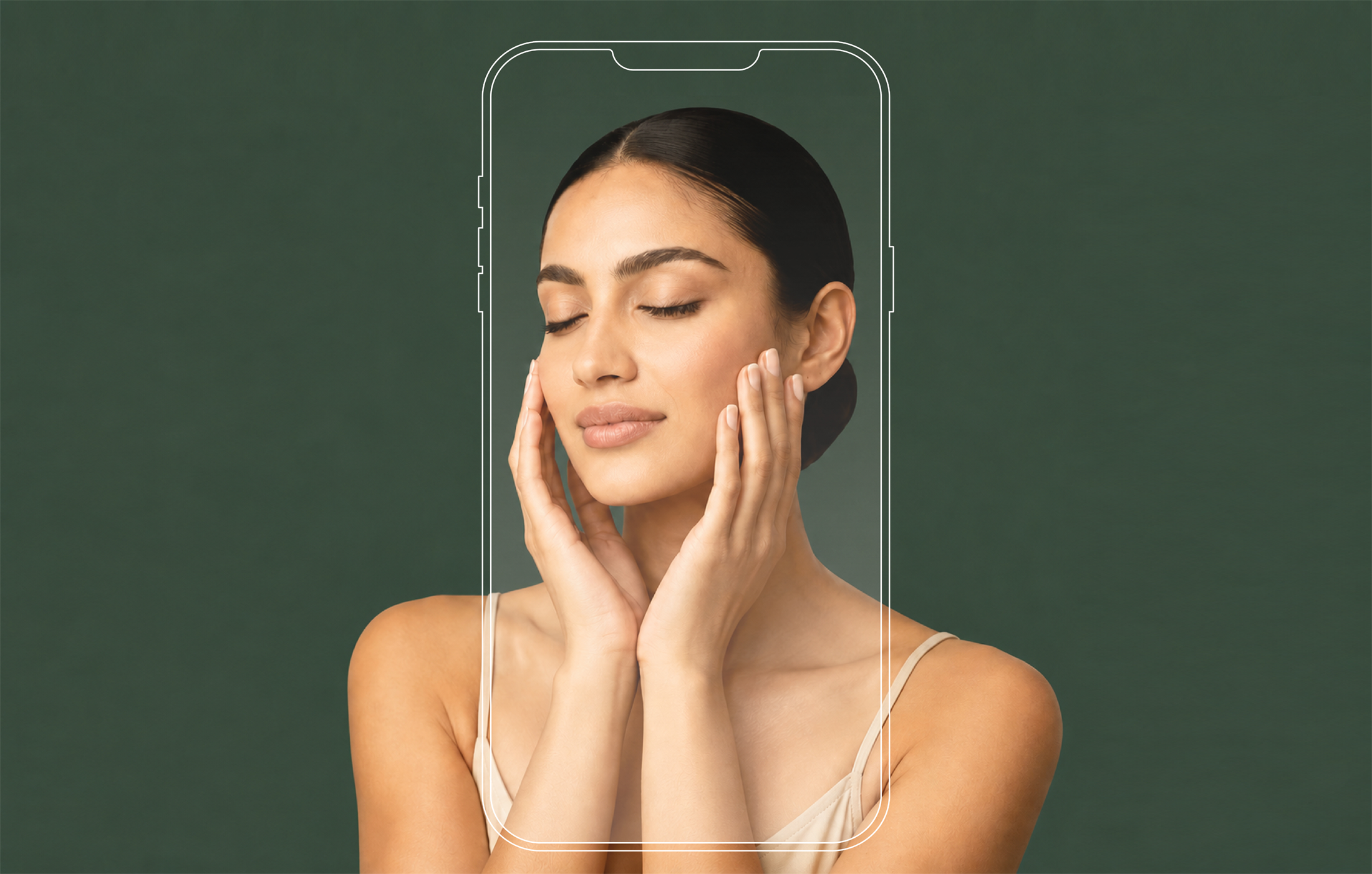 Woman applying skin care, shown inside a phone frame